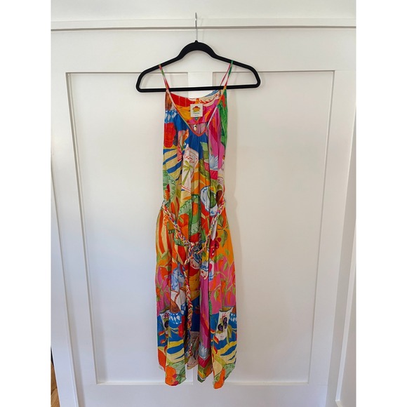 FARM Rio Maxi Dress Tropical Print Spaghetti Strap Belted Flowy Women Size M - Picture 2 of 7
